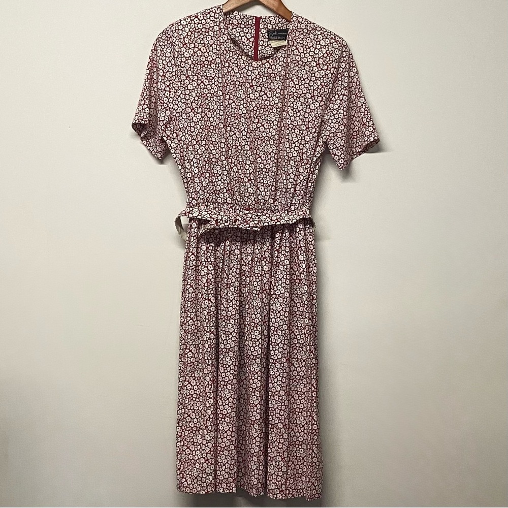 Vintage Breli Originals Floral Printed Knee Length Tea Dress Short Sleeve Belt